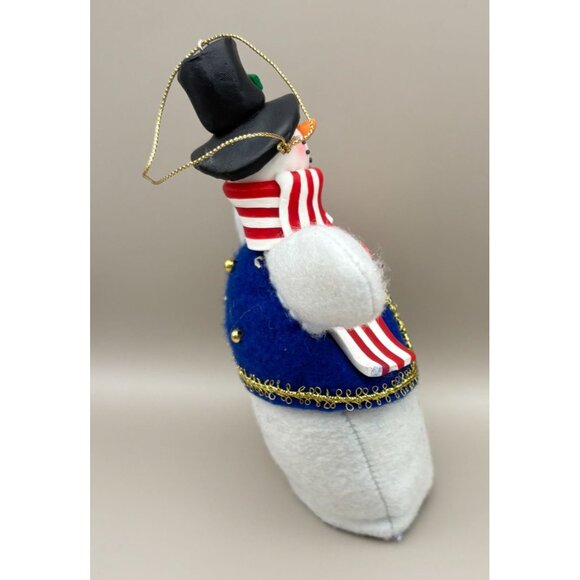 Handcrafted Festive Snowman Christmas Tree Ornament USA Patriotic Striped Scarf - Picture 6 of 8